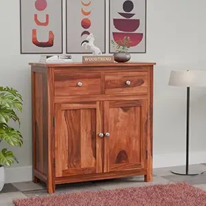 Home Furniture Wood Kitchen Crockery Cabinet Glass Door Storage Cabinet Unit || Kitchen Cabinets & Sideboards (Natrural Finish)