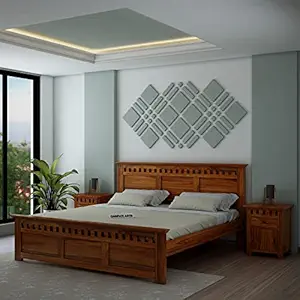 Ganpati Arts King Sheesham Bed Without Storage -(Natural Finish_Brown) 1 Year Warranty