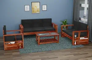 Home Furniture Sofa Set Wood Sofa Set 6 Seater for Living Room | SofaSet 3+2+1 | Without Pillow | 6 Seater,Honey Finish
