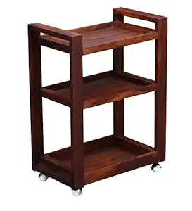 Bar Trolley Wooden | Solid Wood Bar Trolley | Folding Bar Serving Service Trolley | Style Rolling Storage Cabinet Trolley for Kitchen Bar Dining Room | Honey Oak Finish