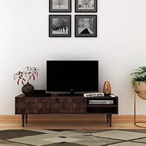 Ganpati Arts Sheesham Wood TV Stand Cabinet with 2 Door and 2 Open Shelves Storage for Living Room Home Entertainment Unit Wooden Bedroom Furniture (Walnut Finish) 1 Year Warranty