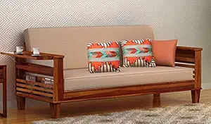 Solid Sheesham Wood Sofa Cum Bed for Home Living Room|Wooden Sofa Cum Bed|Sofa Cums Bed 3 Seater Furniture Without Pillow with Mattress|Honey Finish, Brown