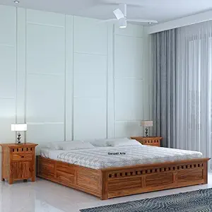 Ganpati Arts Armania Solid Sheesham Wood King Size Bed with Box Storage Without Headboard Wooden Double Bed Cot Palang Furniture for Bedroom Living Room Home (Natural Finish)