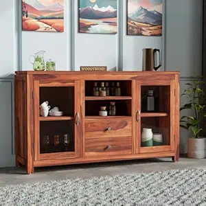 Solid Wooden Crockery Cabinet for Kitchen & Dining Room | Side Board Cabinet with Drawers & Door (Natural)