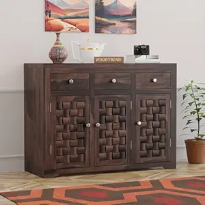 Solid Sheesham Wood Sideboard Cabinet with 3 Drawer and 3 Door Storage for Living Room Home and Office (Walnut Finish)