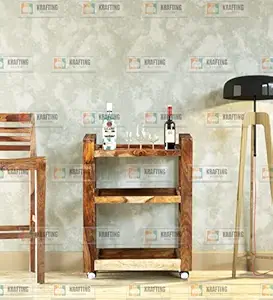 Solid Wood Bar Trolley | Bar Trolley Wooden | Folding Bar,Serving Service Trolley | Basket Style Rolling Storage Cabinet Trolley for Kitchen Bar Dining Room Tea Wine Rack |