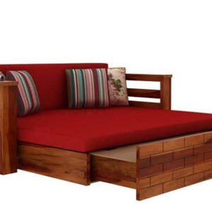 Foldable Teak Wood 3 Seater Sofa Cum Bed Without Pillow (Honey Finish), Standard Sofa