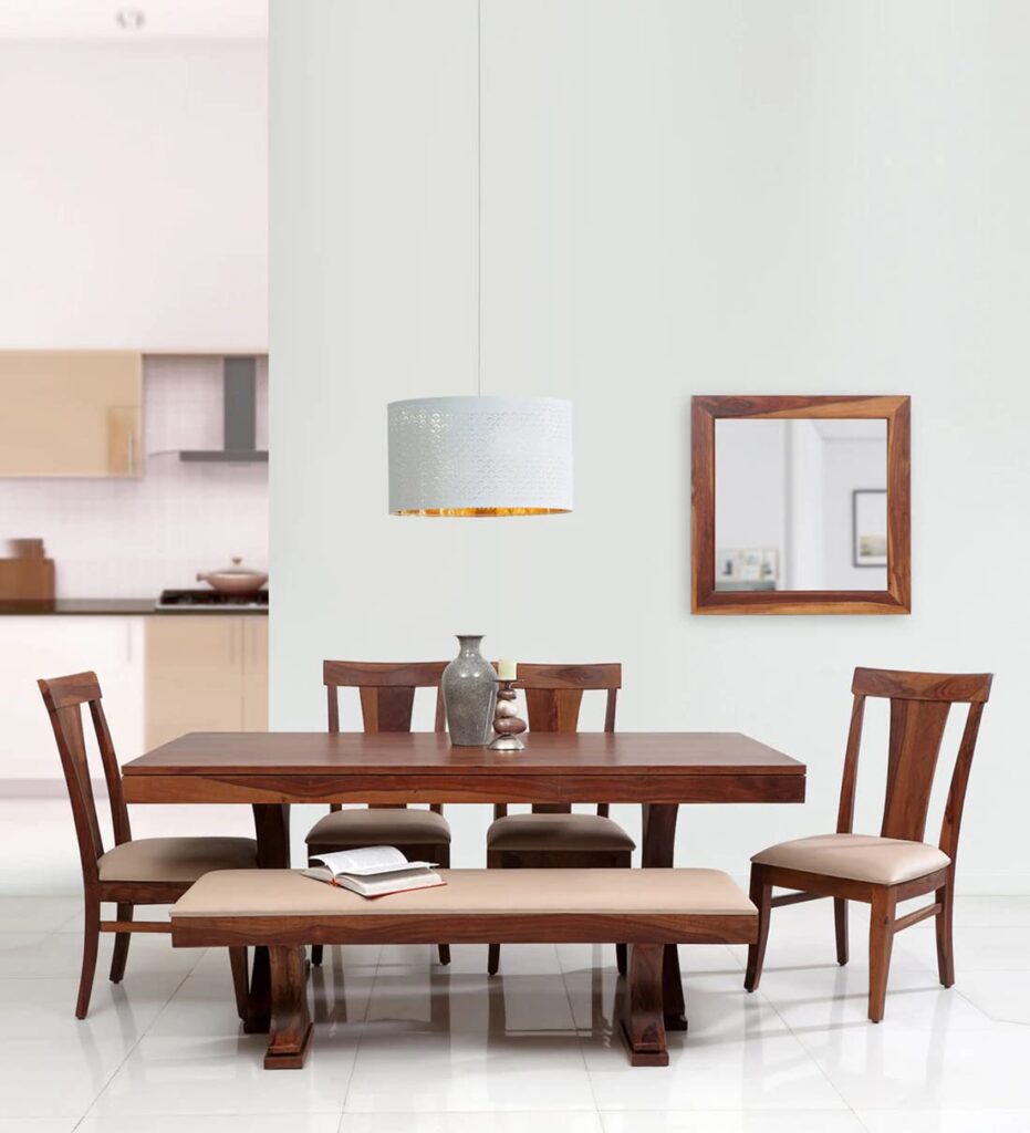 Sheesham Wood 6 Seater Dining Table with 4 Chair 1 Bench for Living Room Home Dining Room Set Furniture (Natural Brown Finish)