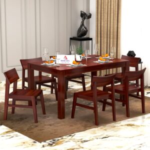 6 Seater Dining Table with Chair for Living Room Home Wooden Dining Table Set (Mahogany)