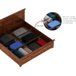 Ganpati Arts Sheesham Wood Armania King Size Bed with Box Storage for Bedroom Living Room Wooden Double Bed Palang (Natural Finish)