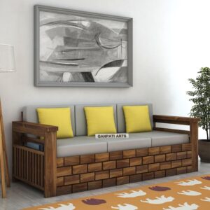 Ganpati Arts Sheesham Wood 3 Seater Sofa for Home Living Room Solid Wood 3 Seater Sofas Wooden Furniture for Guest Room Office (Teak Finish)