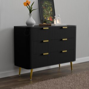 Wooden Chest of Drawers | 3 Drawers Dresser Console Cabinet for Bedroom, Living Room, Drawing Room & Office | Multipurpose Storage Sideboard | HDMR Premium Wood & Iron | Black