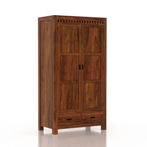 Ganpati Arts Sheesham Wood Armania Wardrobe with Drawer for Bedroom Living Room Wooden Almirah (Natural Finish)