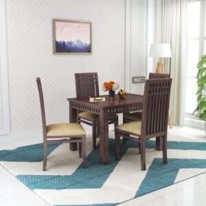 Ganpati Arts Armania Sheesham Wood 4 Seater Dining Table with Cushioned Chairs Wooden Furniture for Dining Room Home (Walnut Finish) 1 Year Warranty