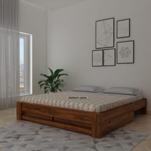 Ganpati Arts Sheesham Wood Backless Queen Size Bed with Storage for Bedroom-Natural Finish